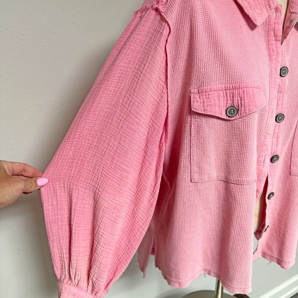 POL Washed Waffle Knit Boyfriend Shirt - Picture 5 of 9